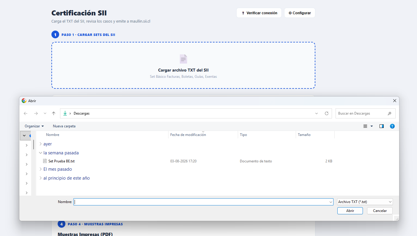 Cargando el archivo TXT de boletas del SII