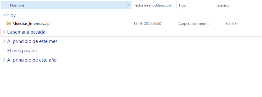 Archivo Muestras_Impresas.zip descargado en la carpeta de descargas